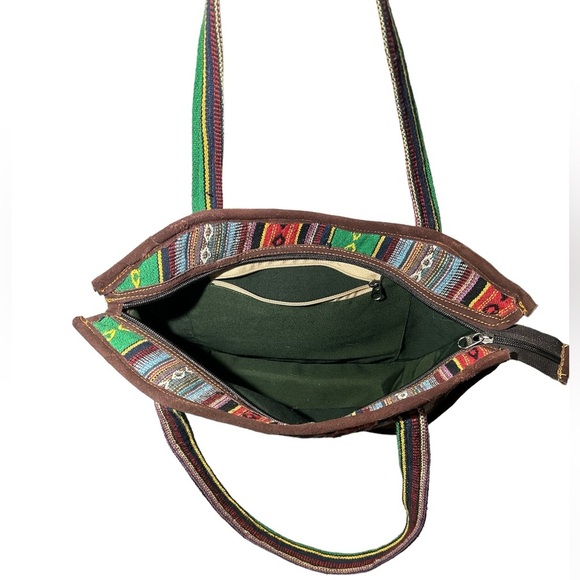 VTG Handmade Southwestern Tapestry Woven & Genuine Leather Shoulder Bag Purse - Picture 5 of 5